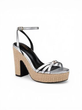 NEW L’Agence Genevra Ankle Strap Platform Sandal Silver Sz 9